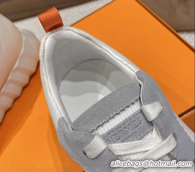 Good Product Hermes Bouncing Sneakers in Knit Fabric and Suede White/Grey 110470