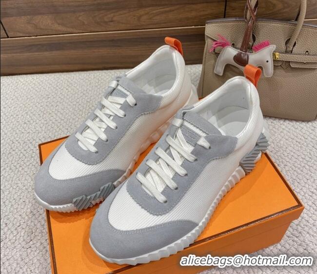 Good Product Hermes Bouncing Sneakers in Knit Fabric and Suede White/Grey 110470