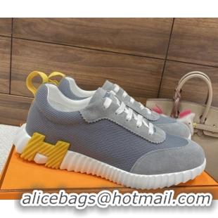 Good Quality Hermes Bouncing Sneakers in Knit Fabric and Suede Grey/Yellow 110471