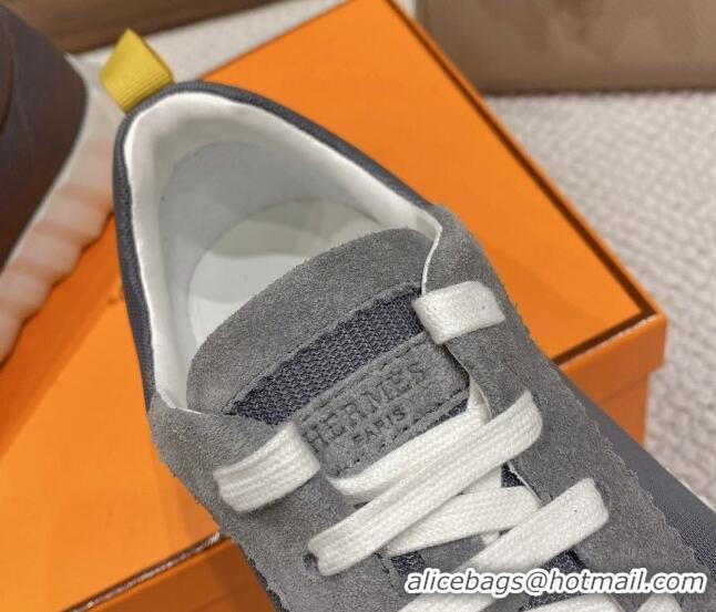 Good Quality Hermes Bouncing Sneakers in Knit Fabric and Suede Grey/Yellow 110471