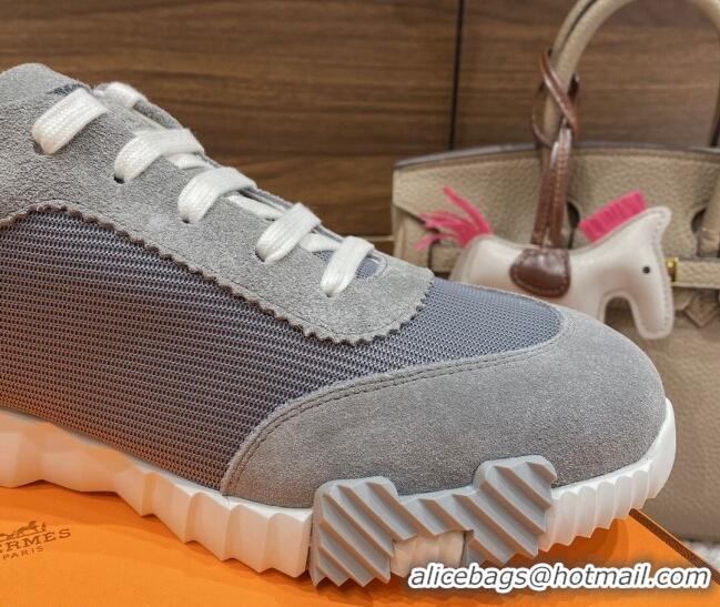 Good Quality Hermes Bouncing Sneakers in Knit Fabric and Suede Grey/Yellow 110471