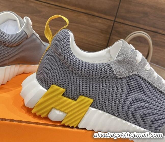 Good Quality Hermes Bouncing Sneakers in Knit Fabric and Suede Grey/Yellow 110471