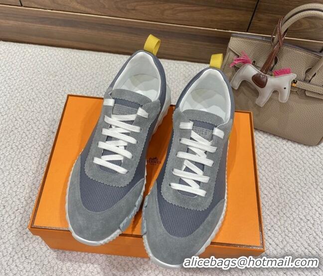 Good Quality Hermes Bouncing Sneakers in Knit Fabric and Suede Grey/Yellow 110471