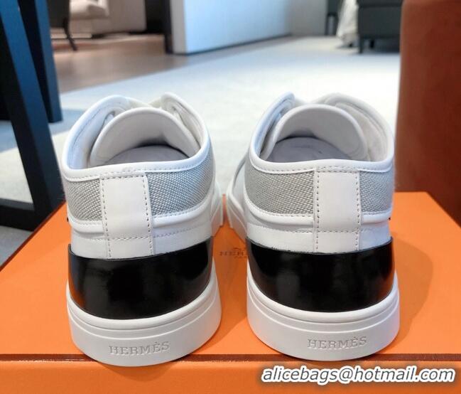 Cheap Price Hermes Day Sneakers in Canvas and Leather White/Grey 110472