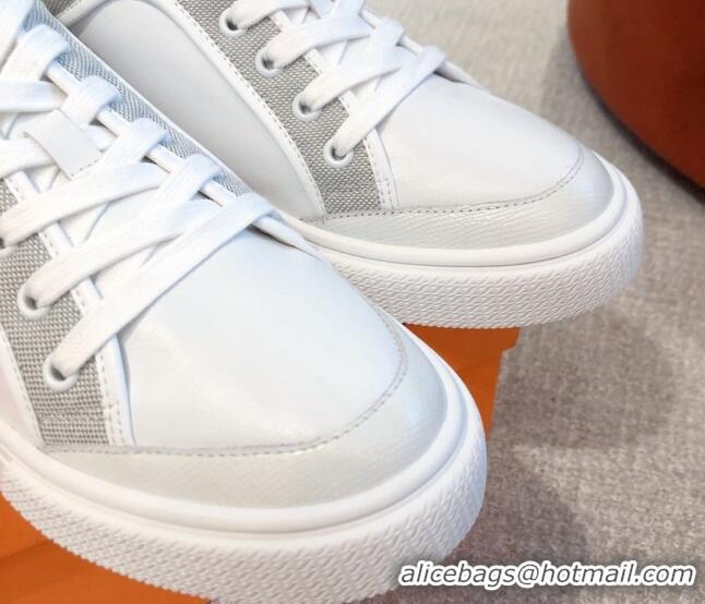 Cheap Price Hermes Day Sneakers in Canvas and Leather White/Grey 110472