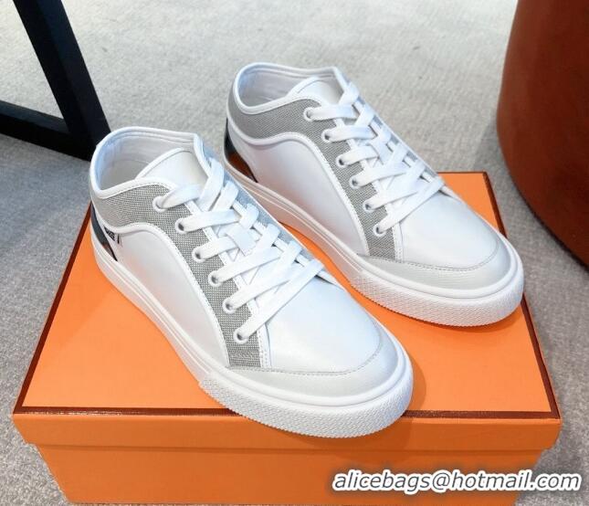 Cheap Price Hermes Day Sneakers in Canvas and Leather White/Grey 110472