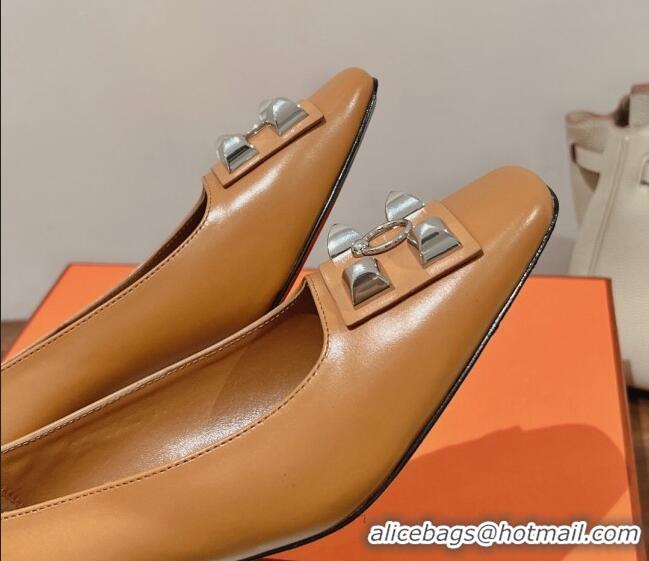 Best Grade Hermes Taglia Stud Medium Pumps 5cm Brown 221202