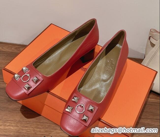 Grade Quality Hermes Taglia Stud Medium Pumps 5cm Burgundy 221203