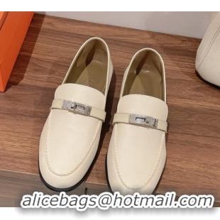 Sophisticated Hermes Destin Loafers in Epsom Calfskin White 221204