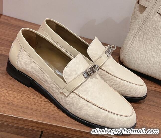 Sophisticated Hermes Destin Loafers in Epsom Calfskin White 221204