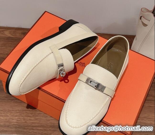 Sophisticated Hermes Destin Loafers in Epsom Calfskin White 221204