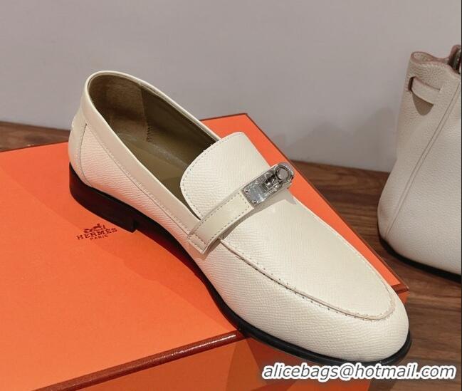 Sophisticated Hermes Destin Loafers in Epsom Calfskin White 221204