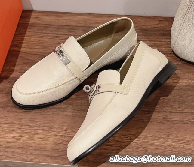 Sophisticated Hermes Destin Loafers in Epsom Calfskin White 221204