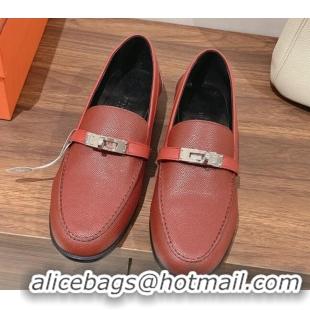 Perfect Hermes Destin Loafers in Epsom Calfskin Burgundy 221206