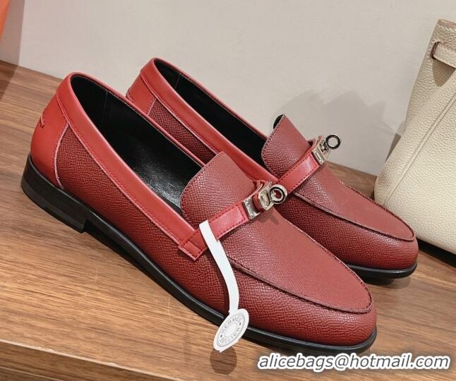 Perfect Hermes Destin Loafers in Epsom Calfskin Burgundy 221206