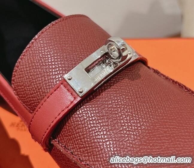 Perfect Hermes Destin Loafers in Epsom Calfskin Burgundy 221206