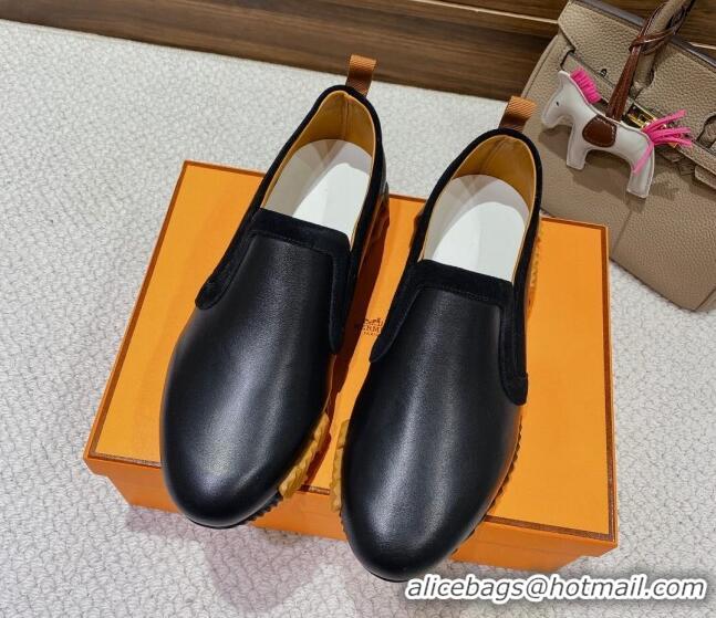 Unique Style Hermes Calfskin Slip-on Sneakers Black 221210