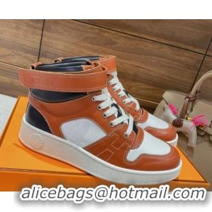 Fashion Hermes Freestyle Calfskin High-top Sneakers Brown 221214