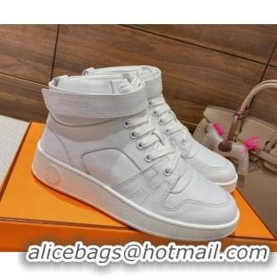 Discount Hermes Freestyle Calfskin High-top Sneakers White 221216