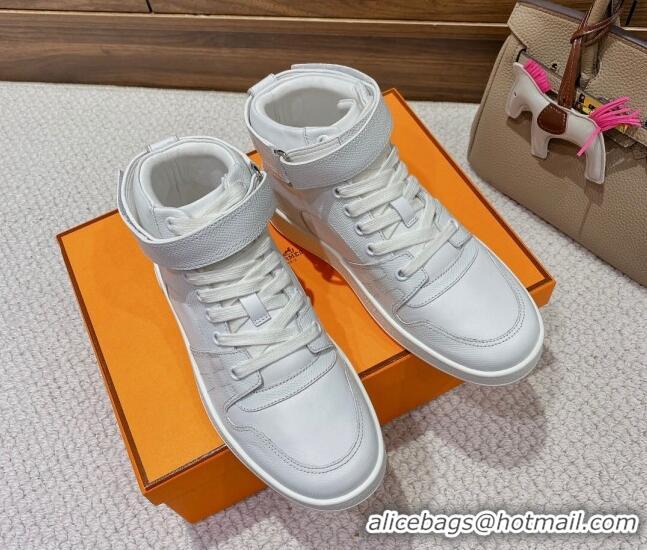 Discount Hermes Freestyle Calfskin High-top Sneakers White 221216