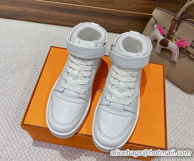 Discount Hermes Freestyle Calfskin High-top Sneakers White 221216