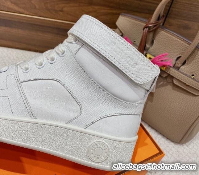 Discount Hermes Freestyle Calfskin High-top Sneakers White 221216