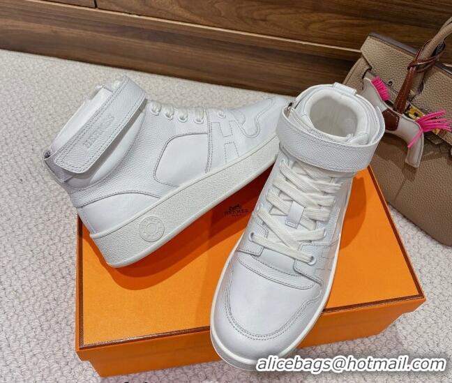 Discount Hermes Freestyle Calfskin High-top Sneakers White 221216