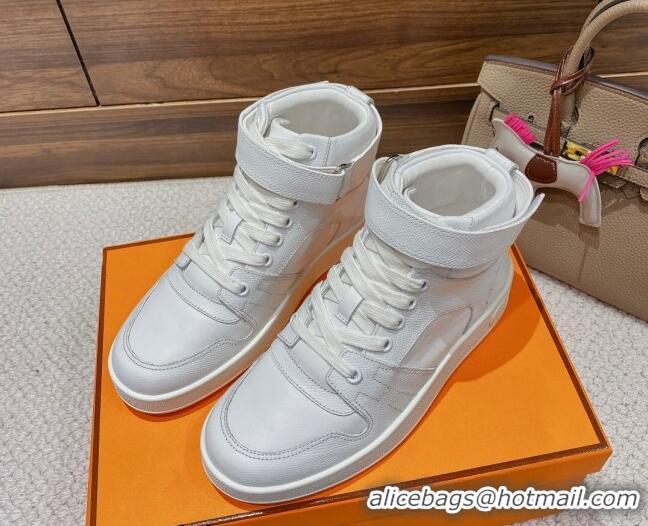 Discount Hermes Freestyle Calfskin High-top Sneakers White 221216