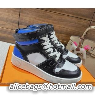 Trendy Design Hermes Freestyle Calfskin High-top Sneakers Black/Blue 221217