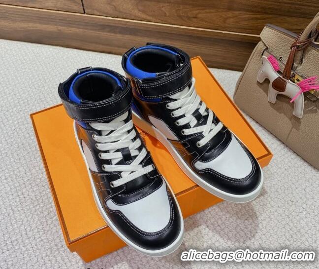 Trendy Design Hermes Freestyle Calfskin High-top Sneakers Black/Blue 221217