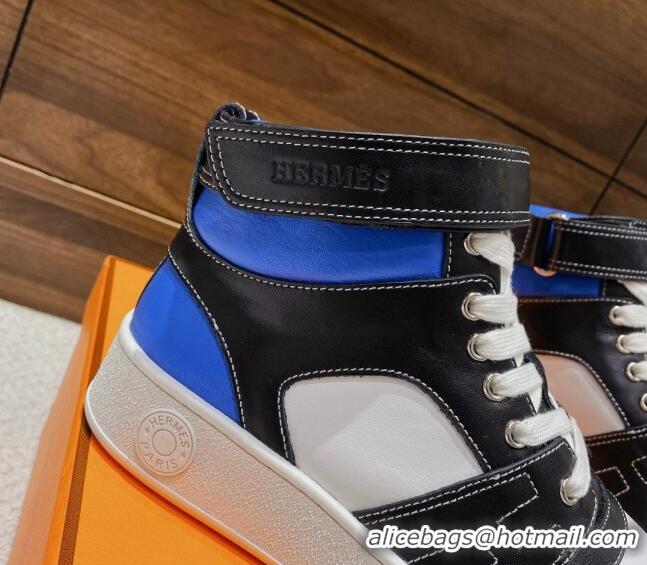 Trendy Design Hermes Freestyle Calfskin High-top Sneakers Black/Blue 221217