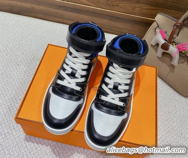 Trendy Design Hermes Freestyle Calfskin High-top Sneakers Black/Blue 221217