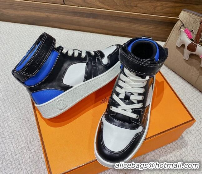 Trendy Design Hermes Freestyle Calfskin High-top Sneakers Black/Blue 221217