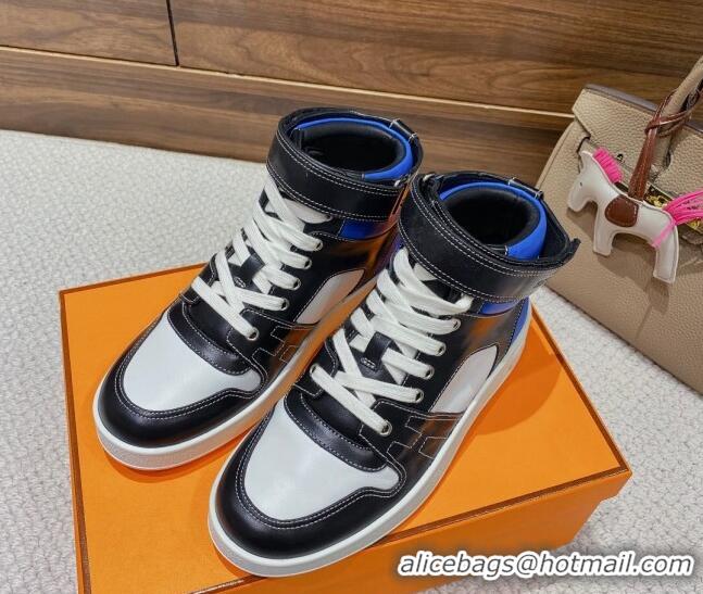 Trendy Design Hermes Freestyle Calfskin High-top Sneakers Black/Blue 221217