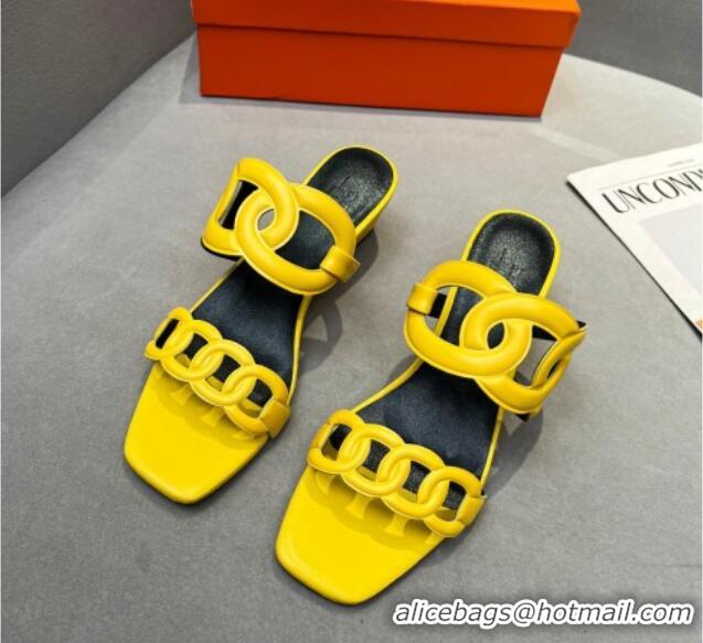 Stylish Hermes Figari Calfskin Wedge Sandals 5.5cm Yellow 221223