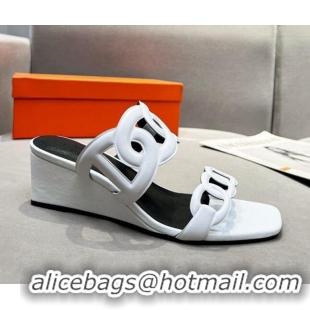 Low Cost Hermes Figari Calfskin Wedge Sandals 5.5cm Snow White 221227