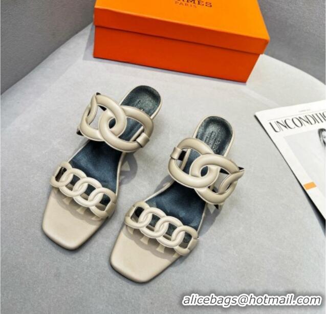 Perfect Hermes Figari Calfskin Wedge Sandals 5.5cm Beige Grey 221228