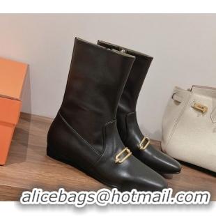 Duplicate Hermes Dora Flat Ankle Boots Black 22123