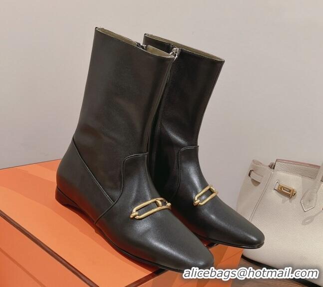 Duplicate Hermes Dora Flat Ankle Boots Black 22123