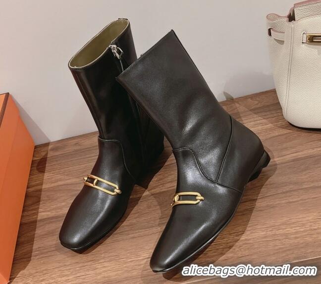 Duplicate Hermes Dora Flat Ankle Boots Black 22123