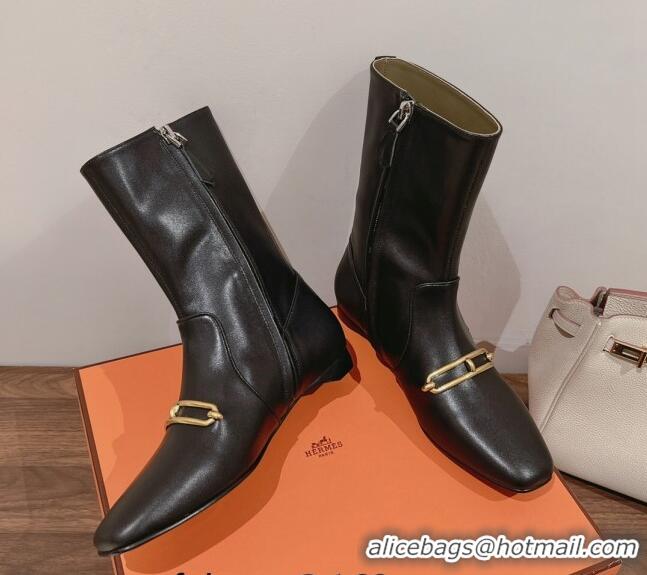 Duplicate Hermes Dora Flat Ankle Boots Black 22123