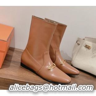 Luxury Hermes Dora Flat Ankle Boots Brown 222124