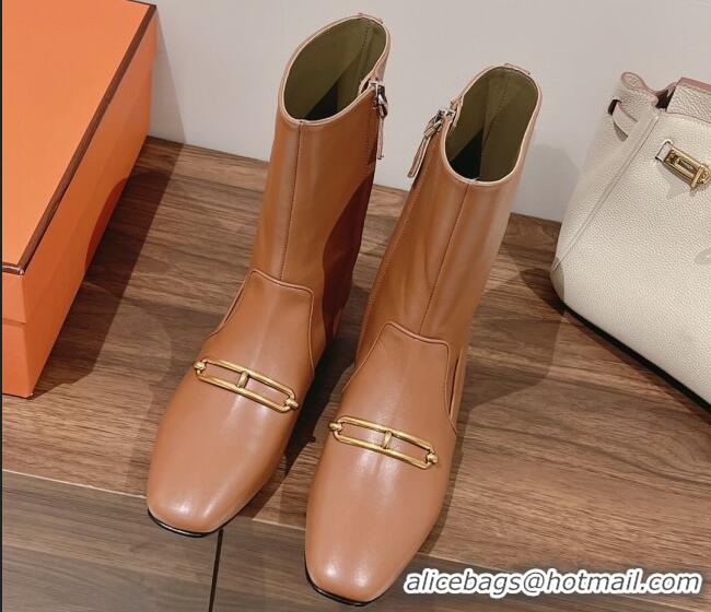 Luxury Hermes Dora Flat Ankle Boots Brown 222124