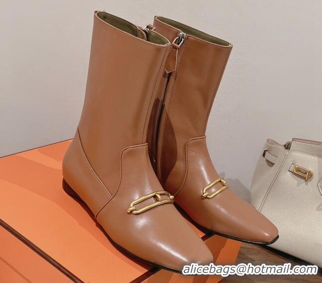 Luxury Hermes Dora Flat Ankle Boots Brown 222124