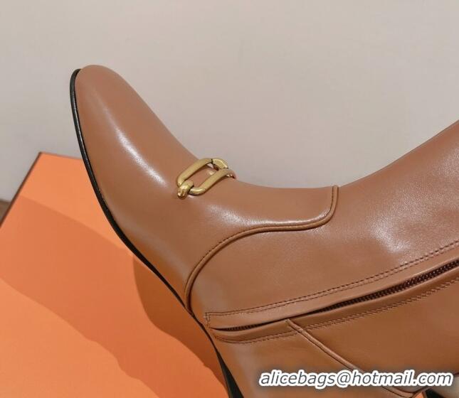 Luxury Hermes Dora Flat Ankle Boots Brown 222124