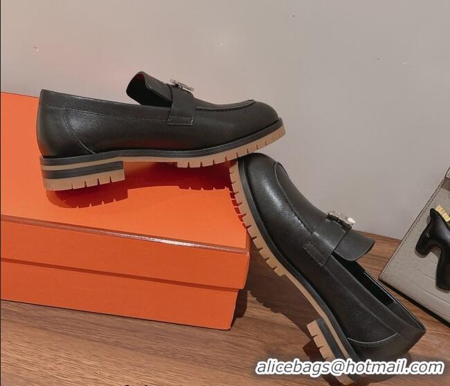 Shop Cheap Hermes Faubourg Calfskin Loafers Black 222125