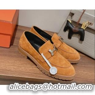 Grade Quality Hermes Faubourg Suede Loafers Brown 222127