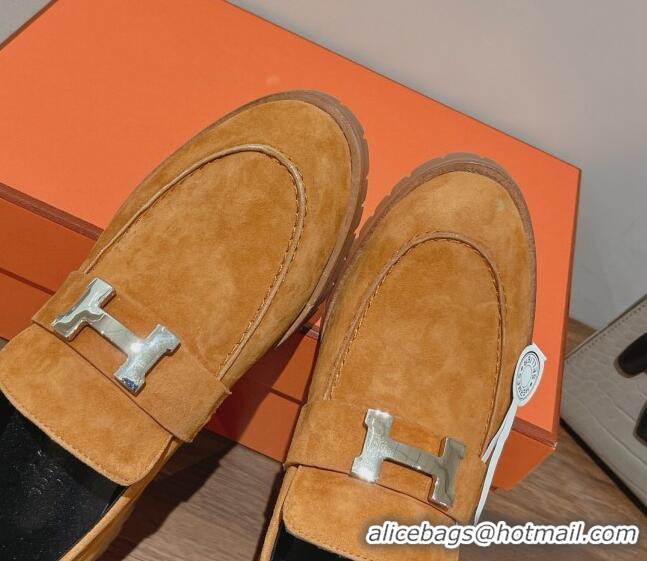 Grade Quality Hermes Faubourg Suede Loafers Brown 222127