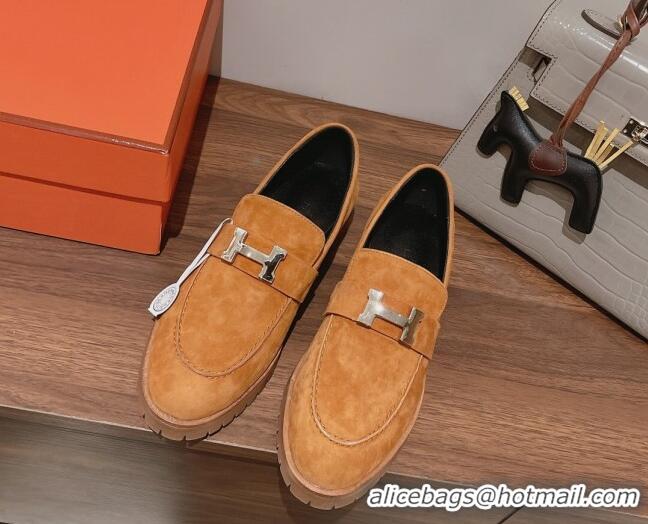 Grade Quality Hermes Faubourg Suede Loafers Brown 222127