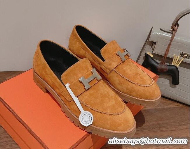 Grade Quality Hermes Faubourg Suede Loafers Brown 222127